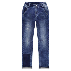 Junior - Jeans effet used et crinkle avec usures sur le devant 