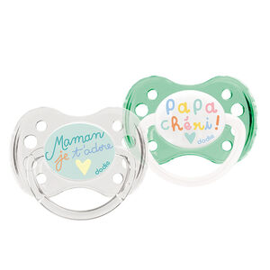 Lot de 2 sucettes en silicone 0-6 mois - Duo Maman/Papa 