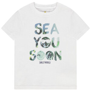 T-shirt manches courtes en maille fantaisie à message printé 