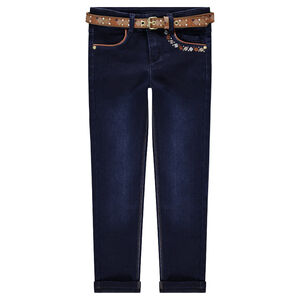 Jeans coupe slim effet used avec ceinture amovible motif ethnique 