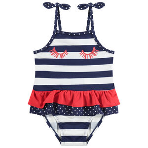 Maillot de bain rayé avec volants et yeux printés 