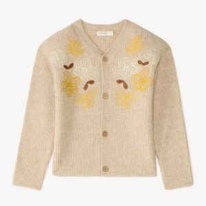 Gilet fille en tricot brodé de fleurs 