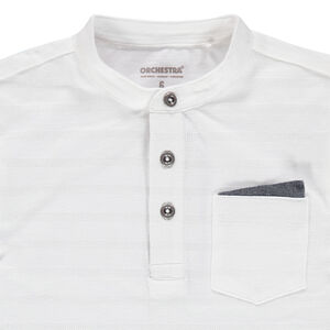 T-shirt manches courtes col mao à poche et rayures jacquard 