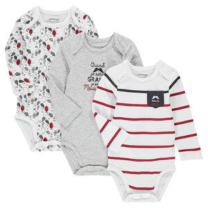 Lot de 3 bodies manches longues rayé/uni/imprimé 