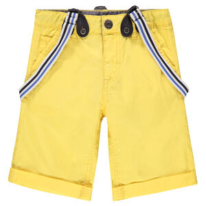 Bermuda jaune avec bretelles rayées amovibles  