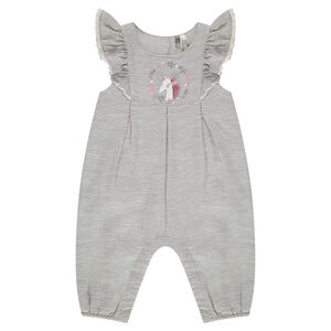 Combinaison longue en coton chiné à manches volantées 