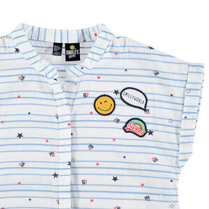 Junior - Chemise manches courtes avec rayures et badges Smiley 