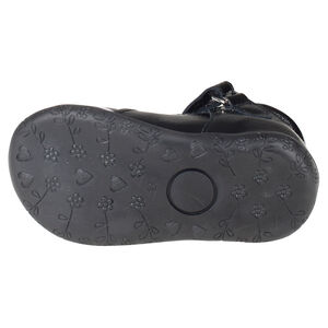 Babies noires en cuir vernis avec neoud et imprimé léopard 