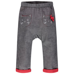 Pantalon en maille fantaisie à poches forme chat et noeud 