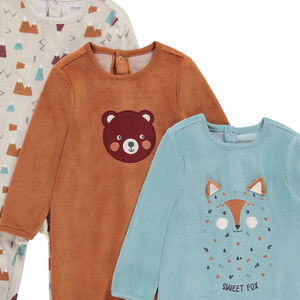 Lot de 3 dors-bien en velours print ours/renard pour bébé garçon 