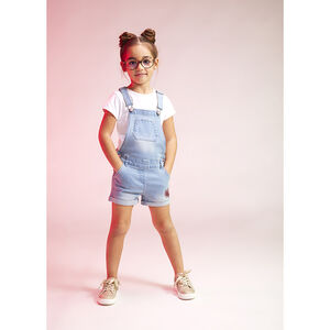 Salopette en jean effet délavé avec print cœurs en sequins fille 