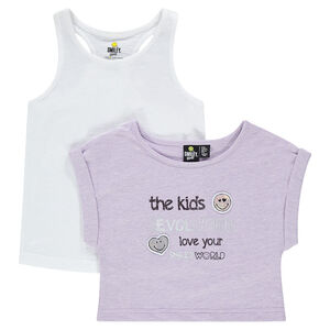 Tee-shirt manches courtes 2 en 1 avec badges Smiley 