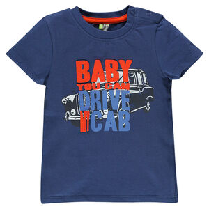 Tee-shirt manches courtes uni avec print voiture 