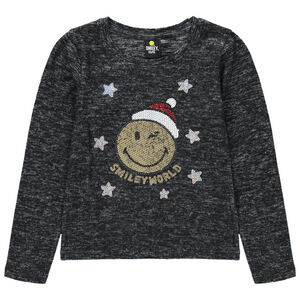 T-shirt manches longues en maille chinée avec Smiley en sequins 