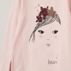 T-shirt manches longues en jersey avec princesse et couronne en sequins magiques 