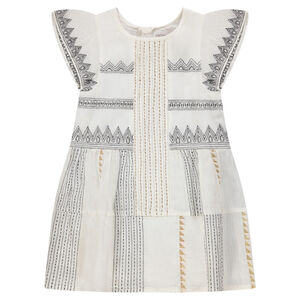 Robe à manches courtes volantées avec motifs ethniques brodés  