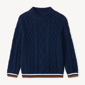 Pull en tricot uni effet torsadé avec liseré coloré garçon 