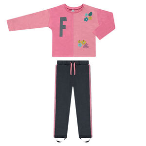 Jogging en molleton avesweat à fleurs brodées et fuseau à bandes contrastées 