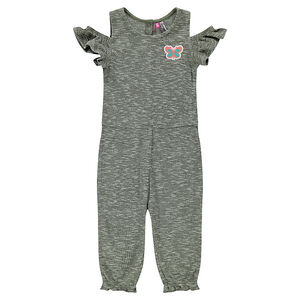 Combinaison longue à épaules dénudées et patch papillon 