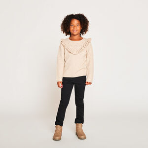 Pull à manches longues en tricot fantaisie avec volants et torsades fille 