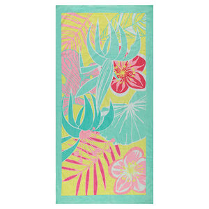 Serviette de plage en velours éponge avec imprimé végétal 