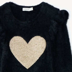 Pull pelucheux en tricot et volants fantaisies fille 
