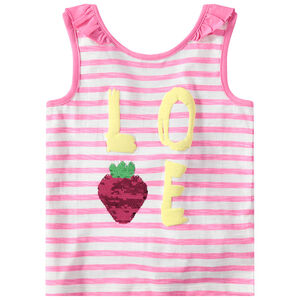 Débardeur en jersey rayé avec fruit en sequins magiques  