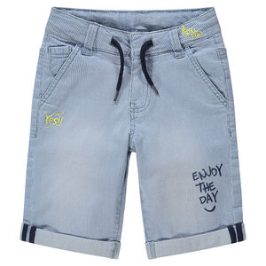 Bermuda à fines rayures effet used et broderies 