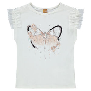 Tee-shirt manches courtes en jersey avec ruchés en tulle et papillon  
