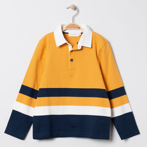 Polo manches longues en coton bio à bandes contrastées 