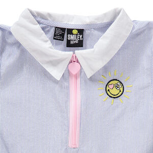 Robe manches courtes à fines rayures irisées et broderies Smiley 