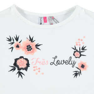 Tee-shirt manches longues en jersey avec fleurs brodées 