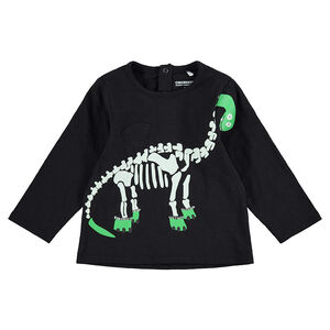 Tee-shirt manches longues HALLOWEEN avec dinosaure squelette printé 