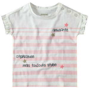 T-shirt manches courtes volantées avec rayures et ouverture boutonné 