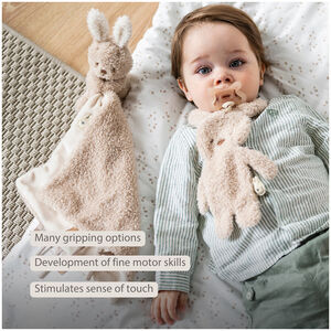 Doudou attache-sucette Lapin Teddy bouclette Ecru 