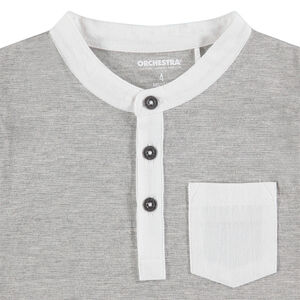 Tee-shirt manches courtes en jersey avec col fantaisie et poche 