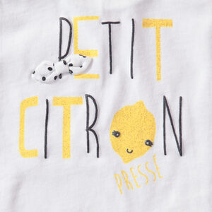 Ensemble débardeur en jersey avec message printé et bermuda jaune à pois 