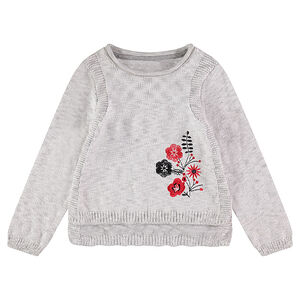Pull en tricot avec fleurs brodées 