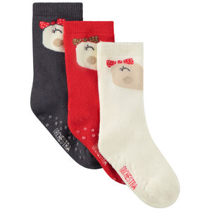 Lot de 3 paires de chaussettes antidérapantes print pingouin fille 