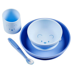 Coffret repas 4 pièces silicone - Ours Bleu 