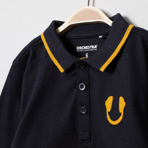 Polo manches longues bicolore à casque printé 