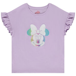 T-shirt manches courtes volantées patch lenticulaire Minnie Disney fille 