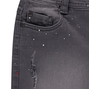 Junior - Bermuda en jeans used avec tâches effet peinture 