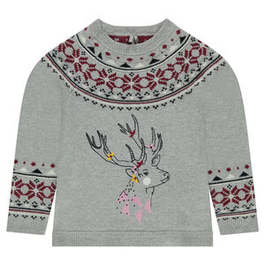 Junior - Pull en tricot motif jacquard avec cerf brodé 