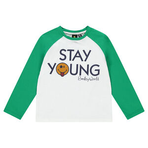 Tee-shirt manches longues bicolore avec badge Smiley en feutrine 