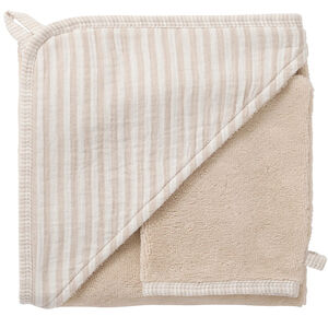 Cape de bain + gant de toilette Soft Stripes Ecru/Galet  