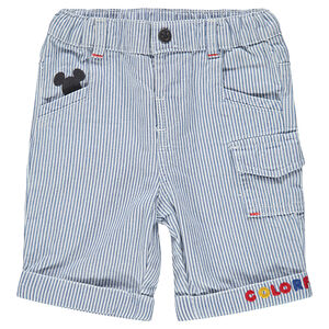 Bermuda en coton avec rayures verticales et broderies Mickey Disney 