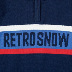 Junior - Pull en tricot à col montant zippé et inscriptions en jacquard 