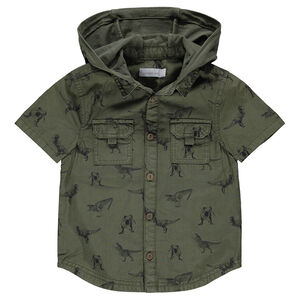 Chemise manches courtes à capuche avec dinosaures all-over 