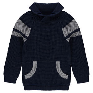 Pull en tricot manches longues avec poche kangourou 